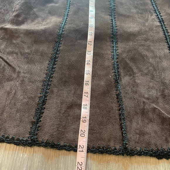 Leather Skirt Brown Black Stitch Pencil Size 12 Vintage - Picture 3 of 6